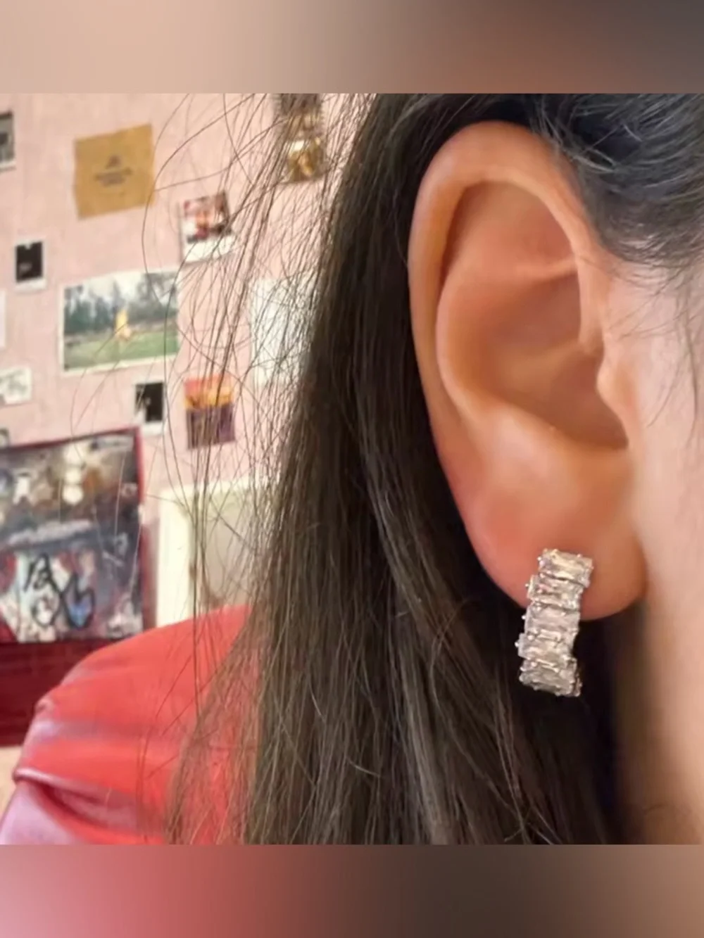 Classic Silver Crystal Hoop Earrings White